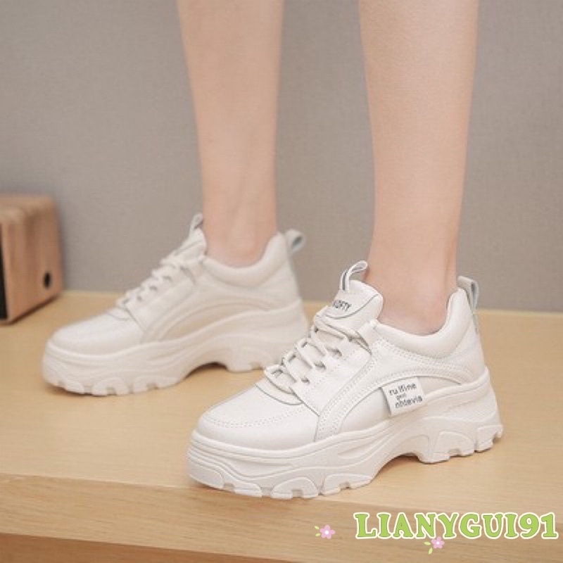 台灣現貨 厚底老爹鞋女ins潮超火百搭網紅奶茶色運動鞋女小白鞋