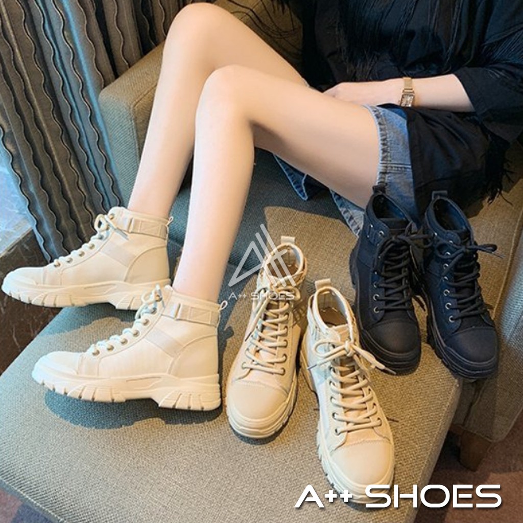 A++大尺碼~41碼 馬丁靴 IN台灣出 英倫風復古厚底馬丁靴 潮透氣帥氣帆布增高短靴 時尚厚底中筒靴 帆布馬丁靴