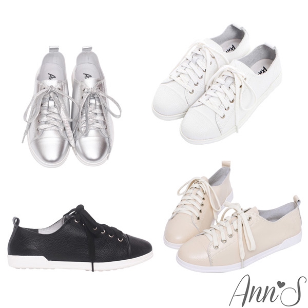 Ann’S第一代休閒舒適全真牛皮超軟綁帶小白鞋-4色