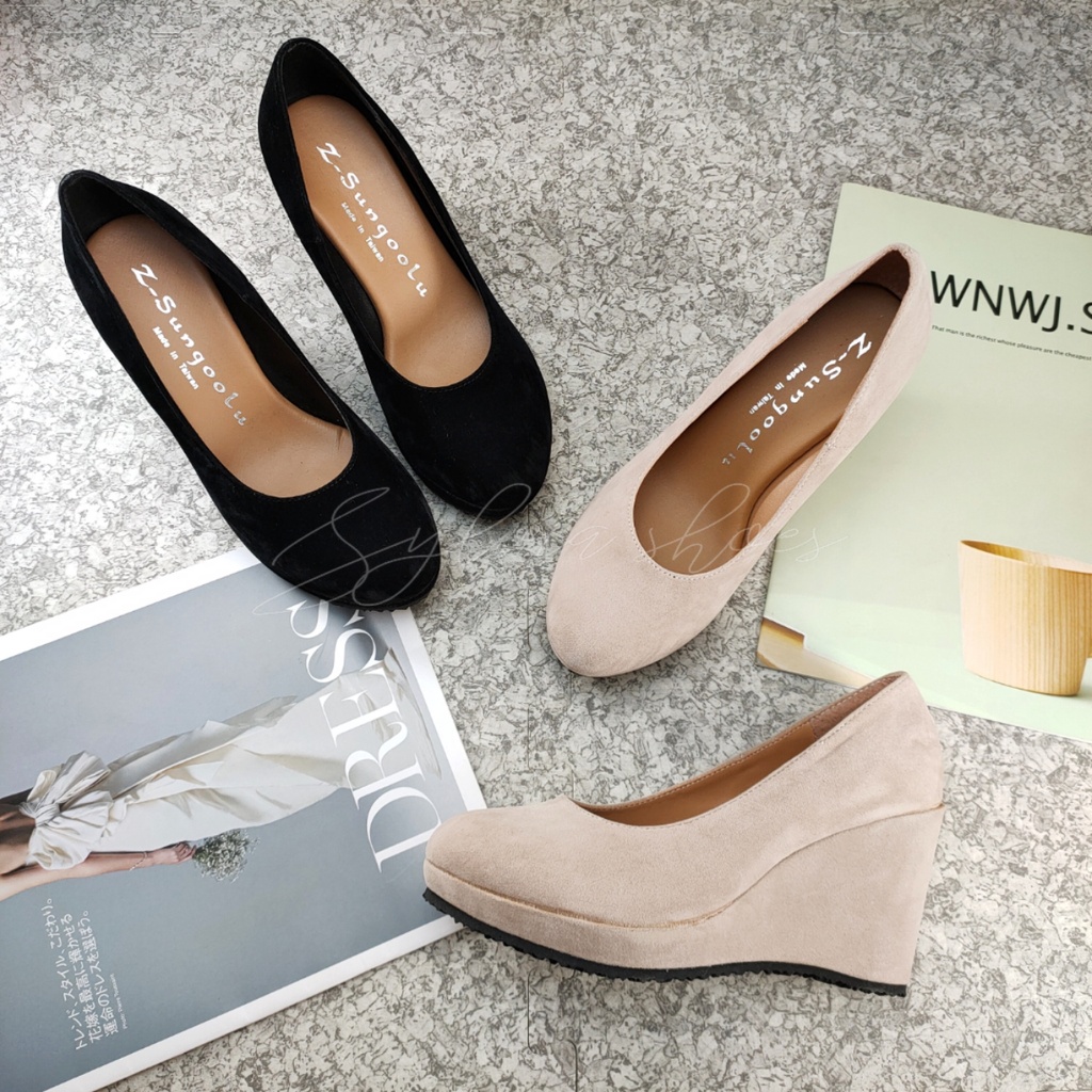 現貨*台灣製*絨布包頭楔型鞋 | 楔型鞋 | 船型鞋 | 船型包鞋 | 坡跟鞋 | 厚底鞋