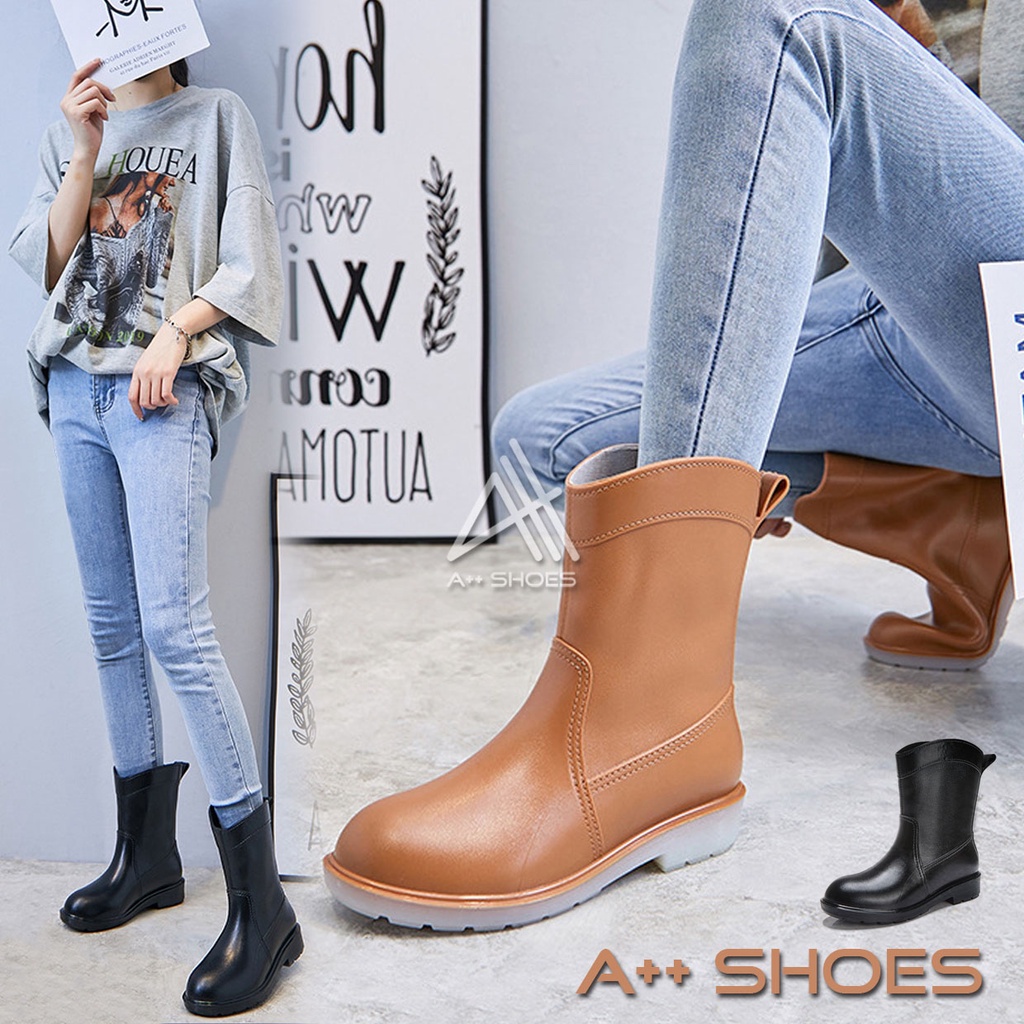A++ 中筒靴 雨靴 黑/棕 雨靴 中筒雨鞋 中筒靴 全防水中筒靴 騎士靴 ~ 正常