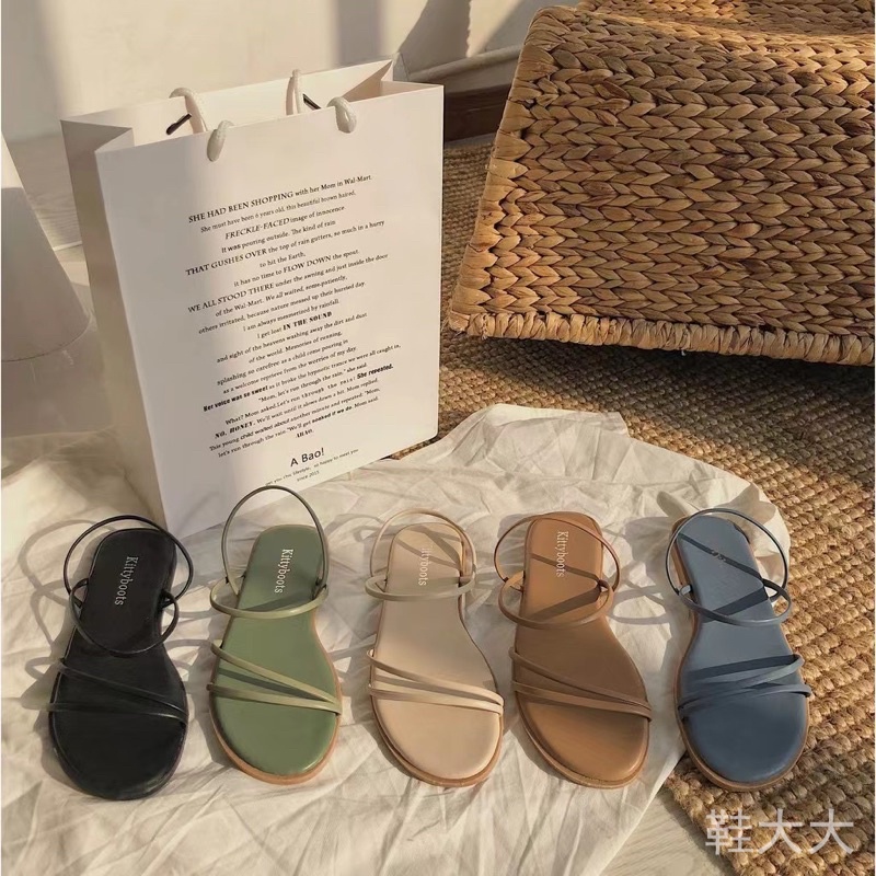 兩穿涼鞋女、仙女風夏季百搭時尚網紅鞋、兩穿拖鞋細帶平底羅馬女鞋