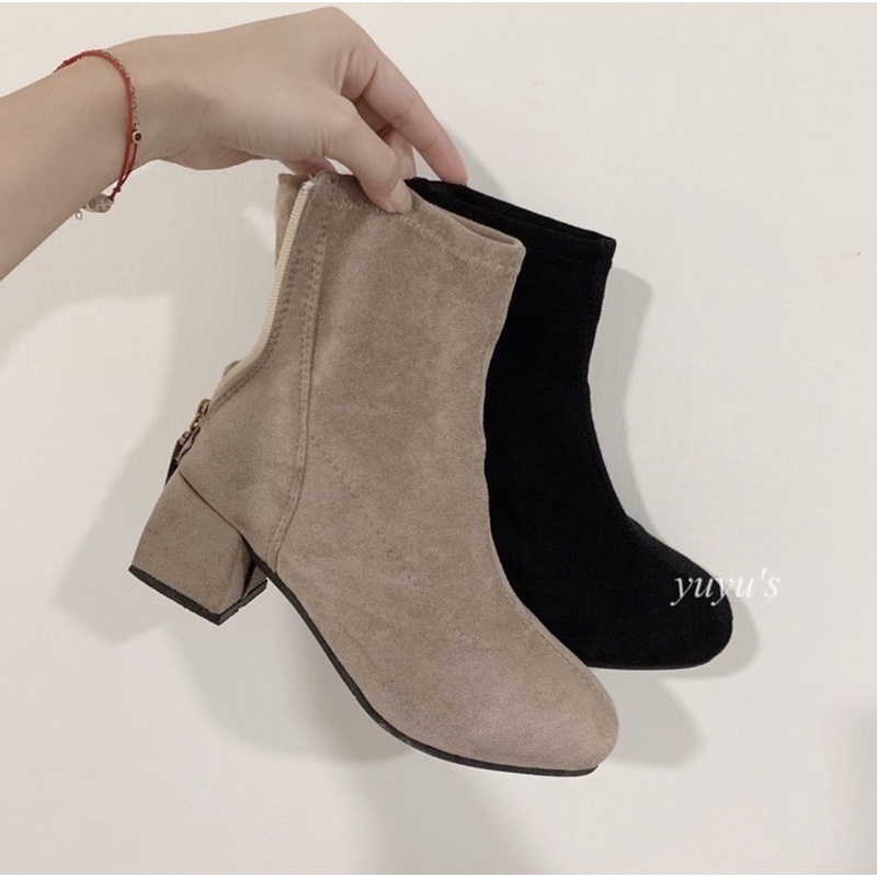 [現貨] yuyu’s超美絨布顯瘦中跟短靴 奶咖/黑色 闆娘推薦款 / 鞋