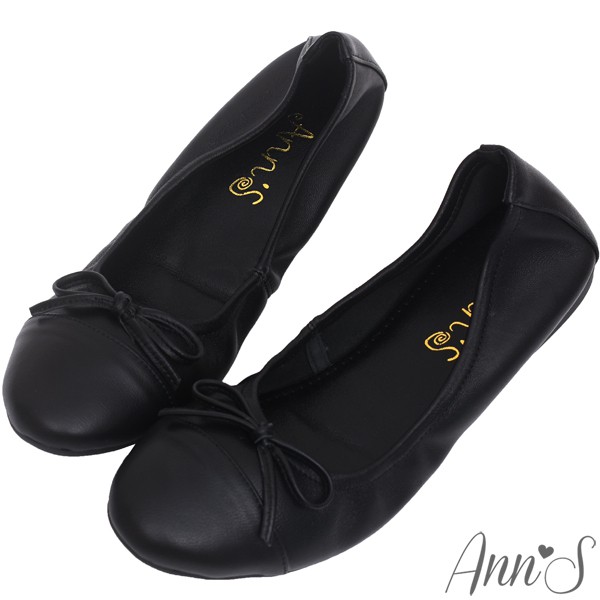 Ann&rsquo;S輕膚系列-優雅小香風全羊皮平底娃娃鞋-黑