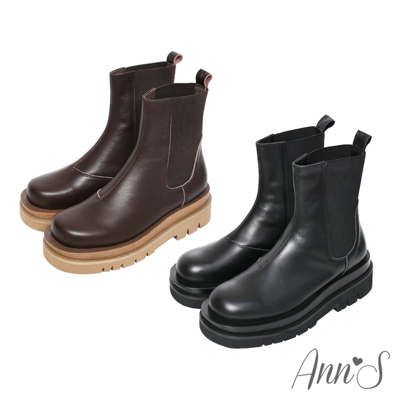 Ann’S就是比較瘦-頂級牛皮彈力鬆緊切爾西輕量厚底短靴5cm-2色(版型偏小)